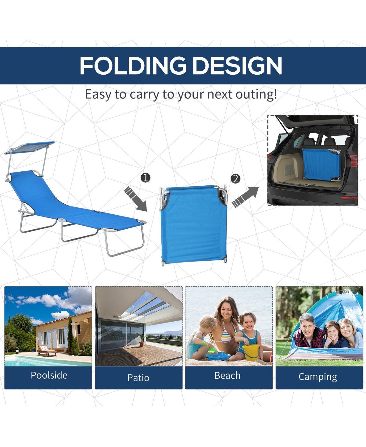 Outsunny Outdoor Chaise Lounge ning Chair, Folding W/ Sun Shade,