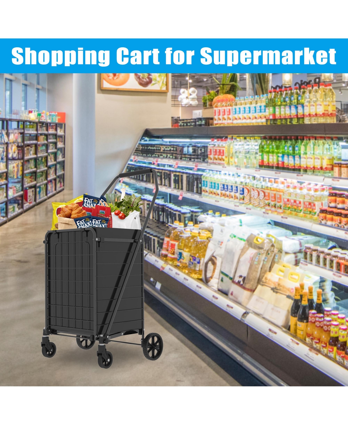 Rainsken Foldable Heavy Duty Shopping Cart