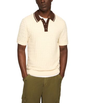 Men's Contrast Tip 4-Buttons Placket Polo Sweater