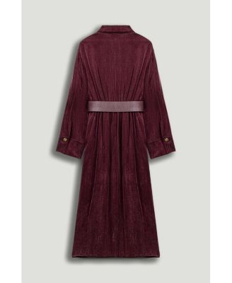 Women's Belted Draped Shirt-Collar Maxi Dress