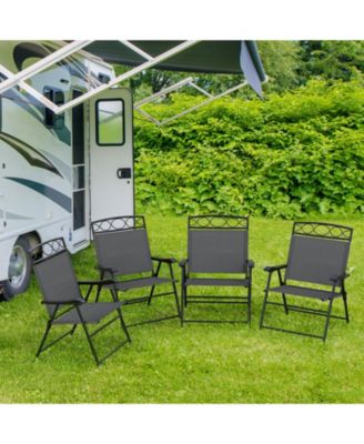 4 Pack Patio Folding Chairs w/ Backrests & Armrests Metal Frame Outdoor