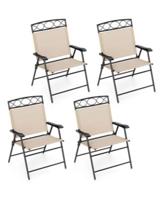 4 Pack Patio Folding Chairs w/ Backrests & Armrests Metal Frame Outdoor