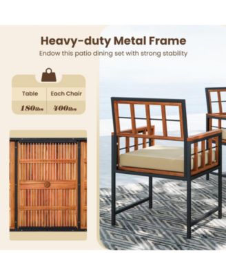 Acacia Wood Patio Chairs Set of 6 w/Cushions & Metal Frame 400 lbs Capacity