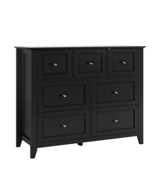 Dresser with 7 Deep Drawers for Bedroom, Farmhouse Wood Storage Chest with Gold Handles