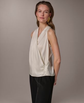 Women's Short-Sleeve Draped Neck Blouse