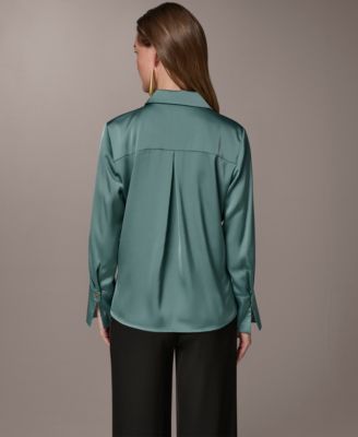 Women's Exposed Buttons Collared Blouse