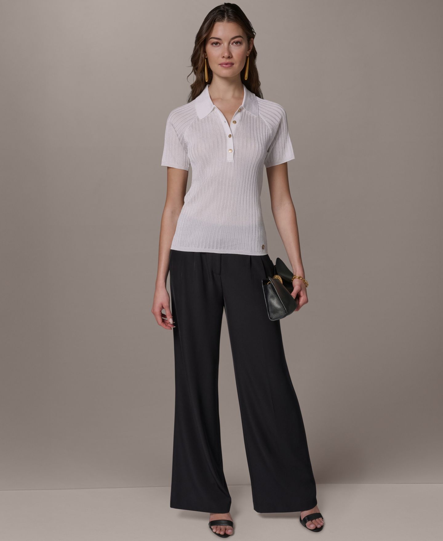 Женский свитер Donna Karan New York Short-Sleeve Polo, цвет: Кремовый — фото 6