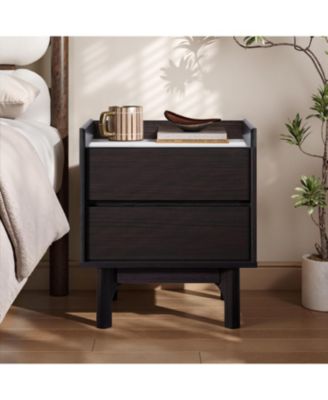Modern Nightstand with Faux Marble Top, Bediside Table with Drawer