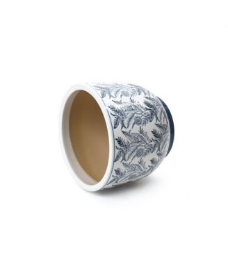 Blue Botanical Floral Ceramic Planter, 15.5" Round Garden Pot for Indoor & Outdoor Plants