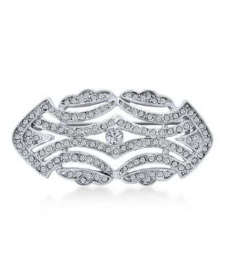 Elegant Art Deco Style Vintage Large Lapel Scarf Brooch Pin Silver Plated