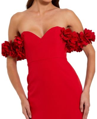 Women's Crepe Off The Shoulder Gown With 3D Flowers