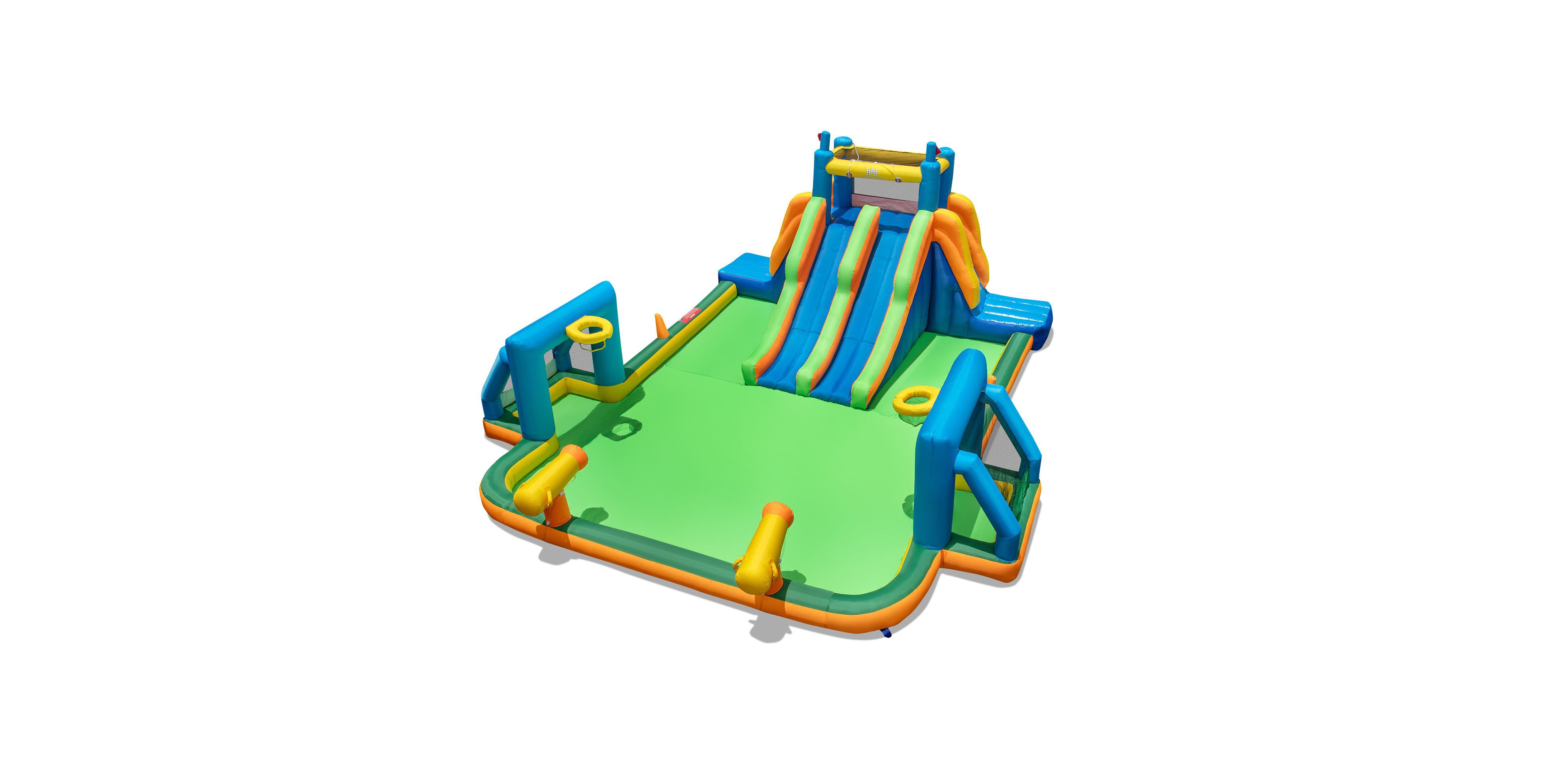 Mecale Kids Inflatable Water Slide with 2 Long Slides & 2 Soccer Goals, No Blower Included
