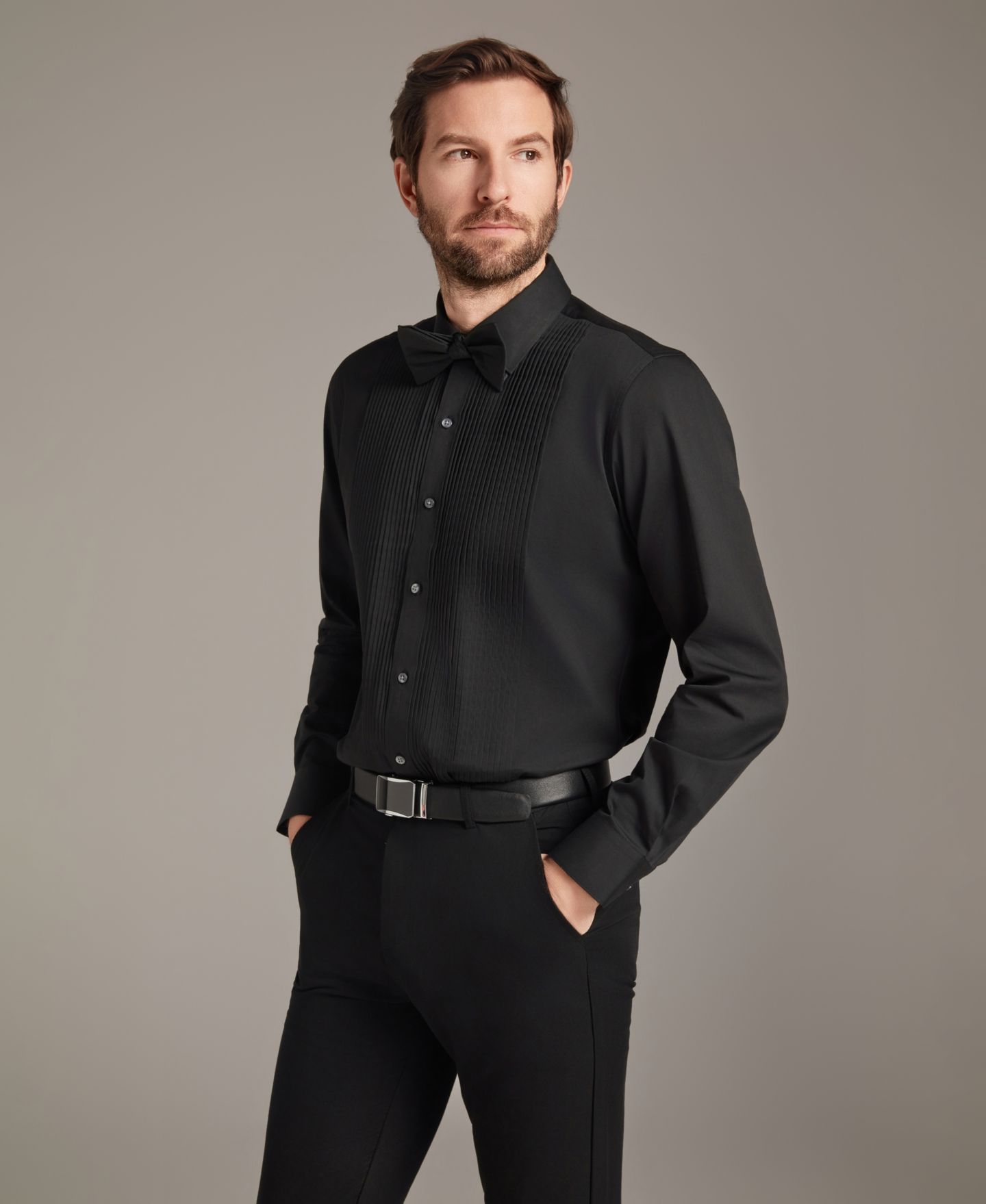 Мужская рубашка Alfani Slim Fit Pleated Tuxedo, цвет: Чёрный — фото 3