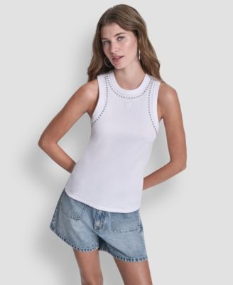 Women's Crewneck Tank Top With Dome Studs