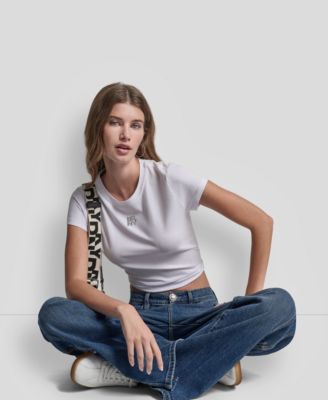 Women's Rhinestone Logo Crew Neck Baby T-Shirt