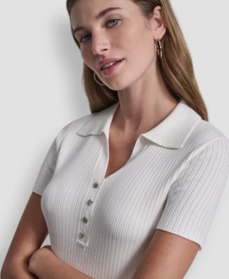 Women's Short-Sleeve Rib Collared Polo Top