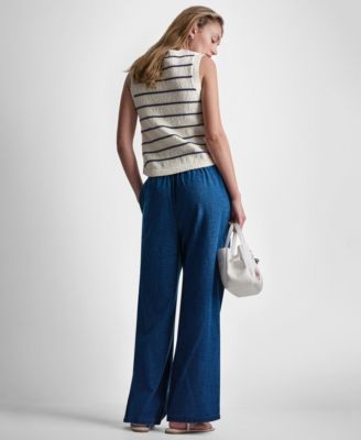 Women's Sleeveless Crew Neck Striped Sweater