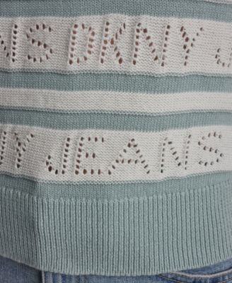 Women's Sleeveless Logo Pointelle Striped Sweater