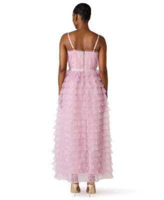Juniors' Tiered Tulle Square Neck Gown