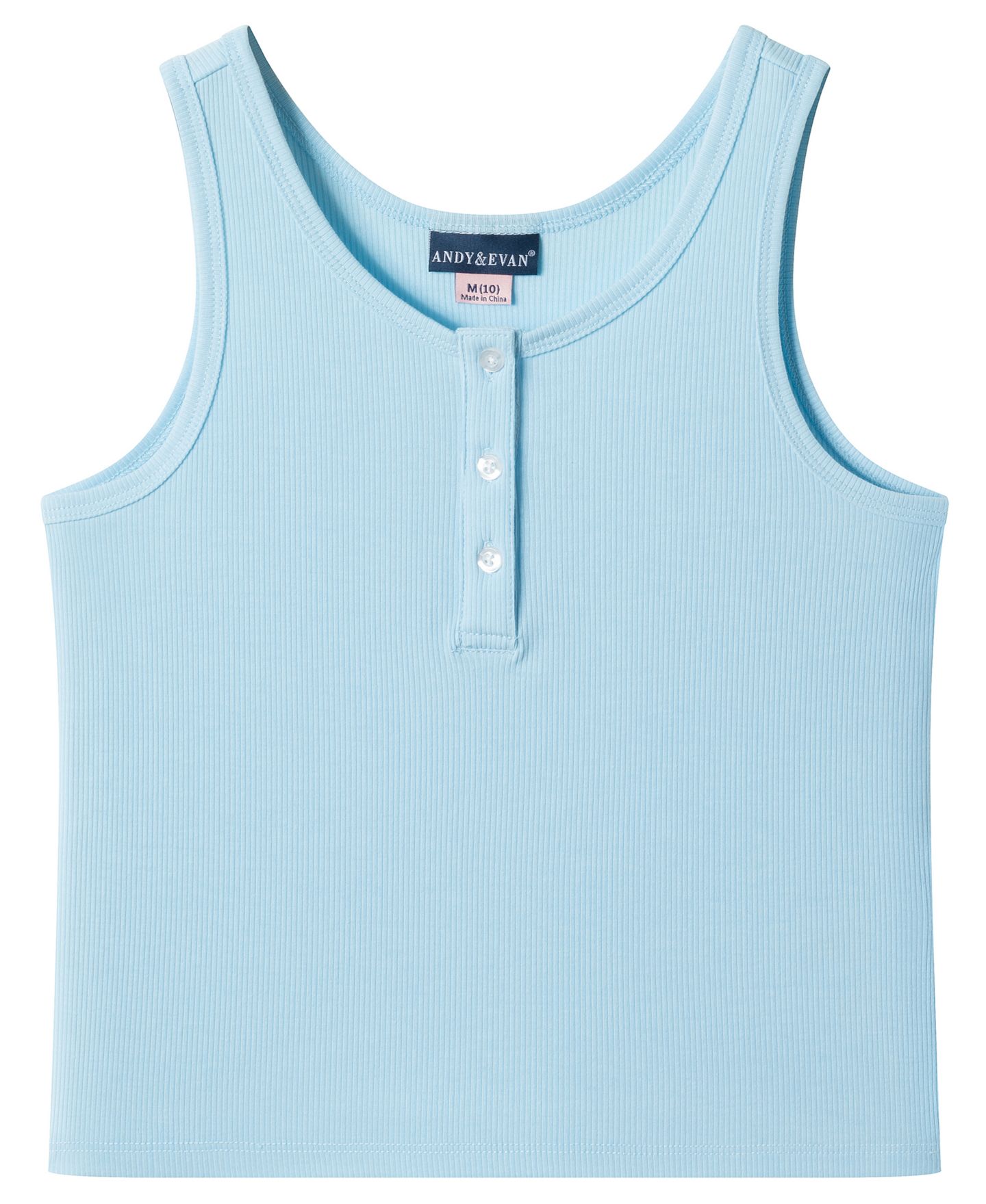 Andy & Evan Girls' 6-16 Henley Tank & Short, 2-Piece Pajama Set, цвет: Светлый синий — фото 3