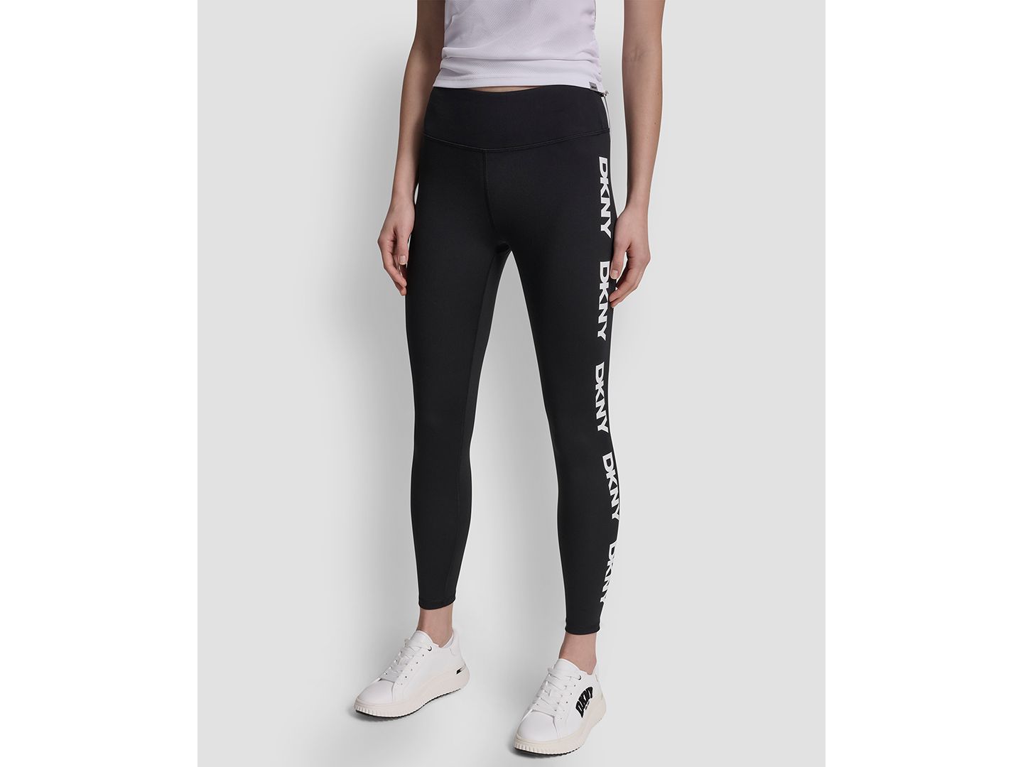 Женские леггинсы DKNY Sport High-Waist Repeat Logo, цвет: Угольный — фото 1