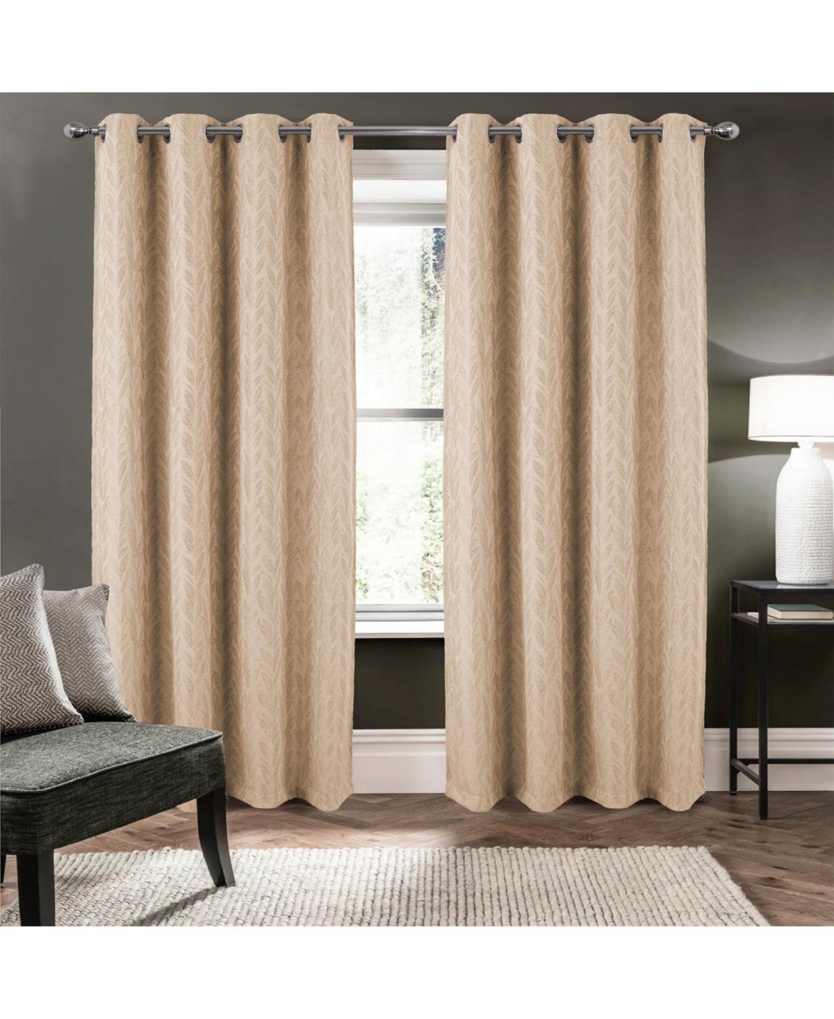 Rt Designers Collection 100% Polyester 270 Gsm Reba Luxury Jacquard Blackout Grommet Curtain Panel 54" x 90" Taupe