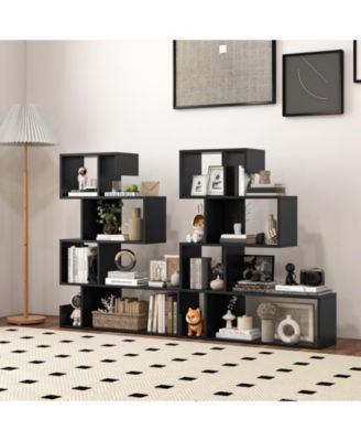 5-Tier S-Shaped Bookshelf Geometric Z-Shelf Bookcase with Open Cubes