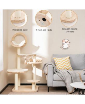 4-in-1 Wooden Cat Tower with Space Capsule Nest, Indoor Cat Furniture for Climbing & Play