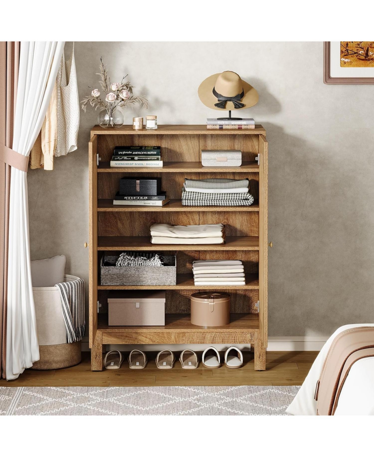 Tribesigns Shoe Cabinet with Doors, 5-Tier Shoe Storage Cabinet with Adjustable Shelves