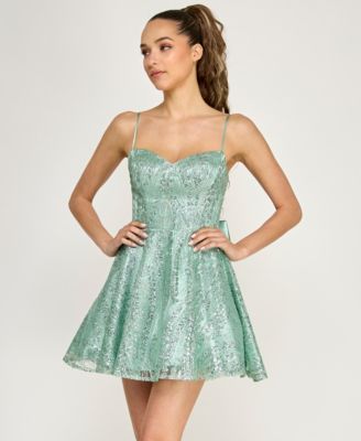 Juniors' Glitter Fit & Flare Dress