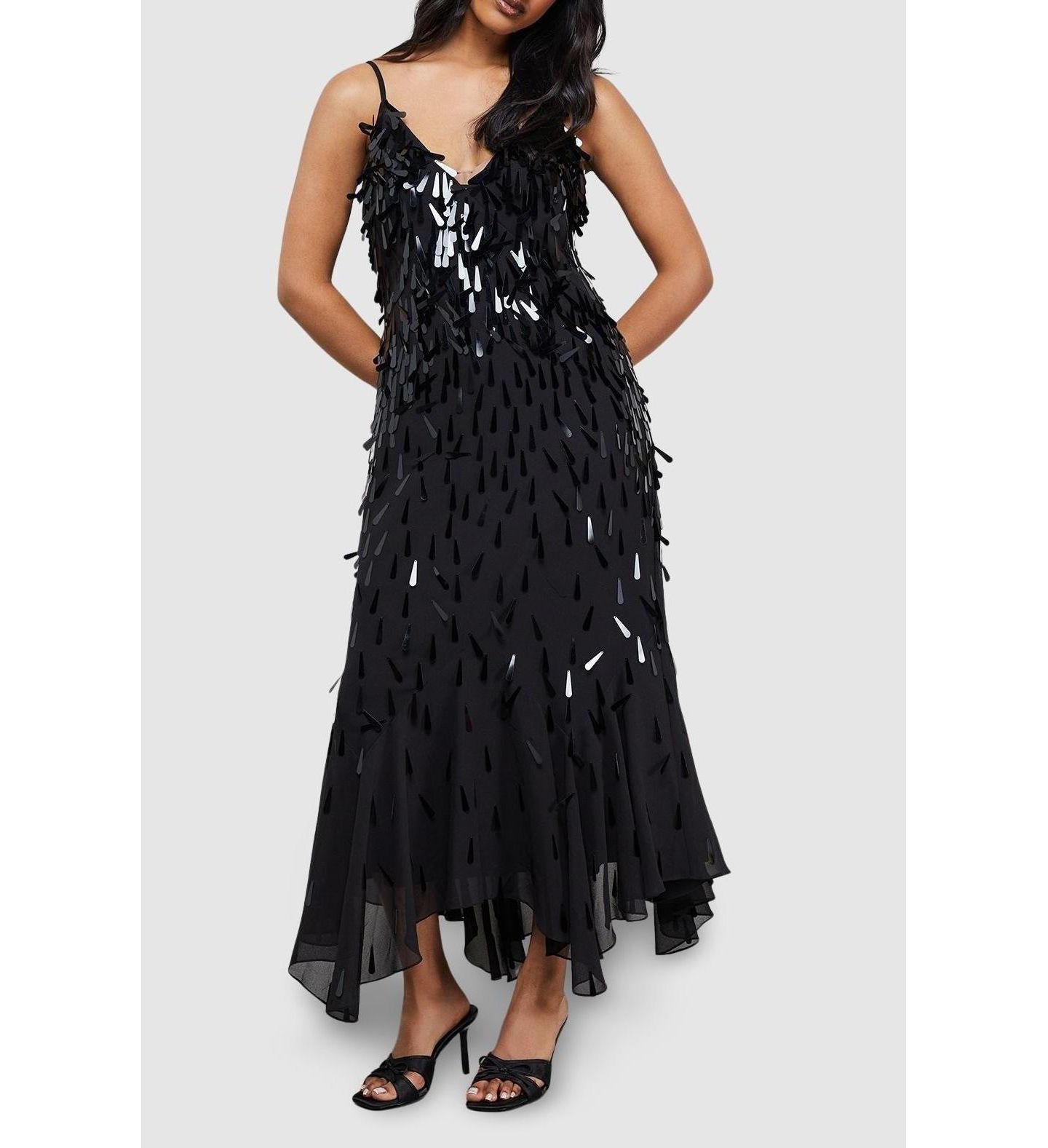 Женское платье Warehouse Premium Teardrop Embellished Midi, цвет: Чёрный — фото 6
