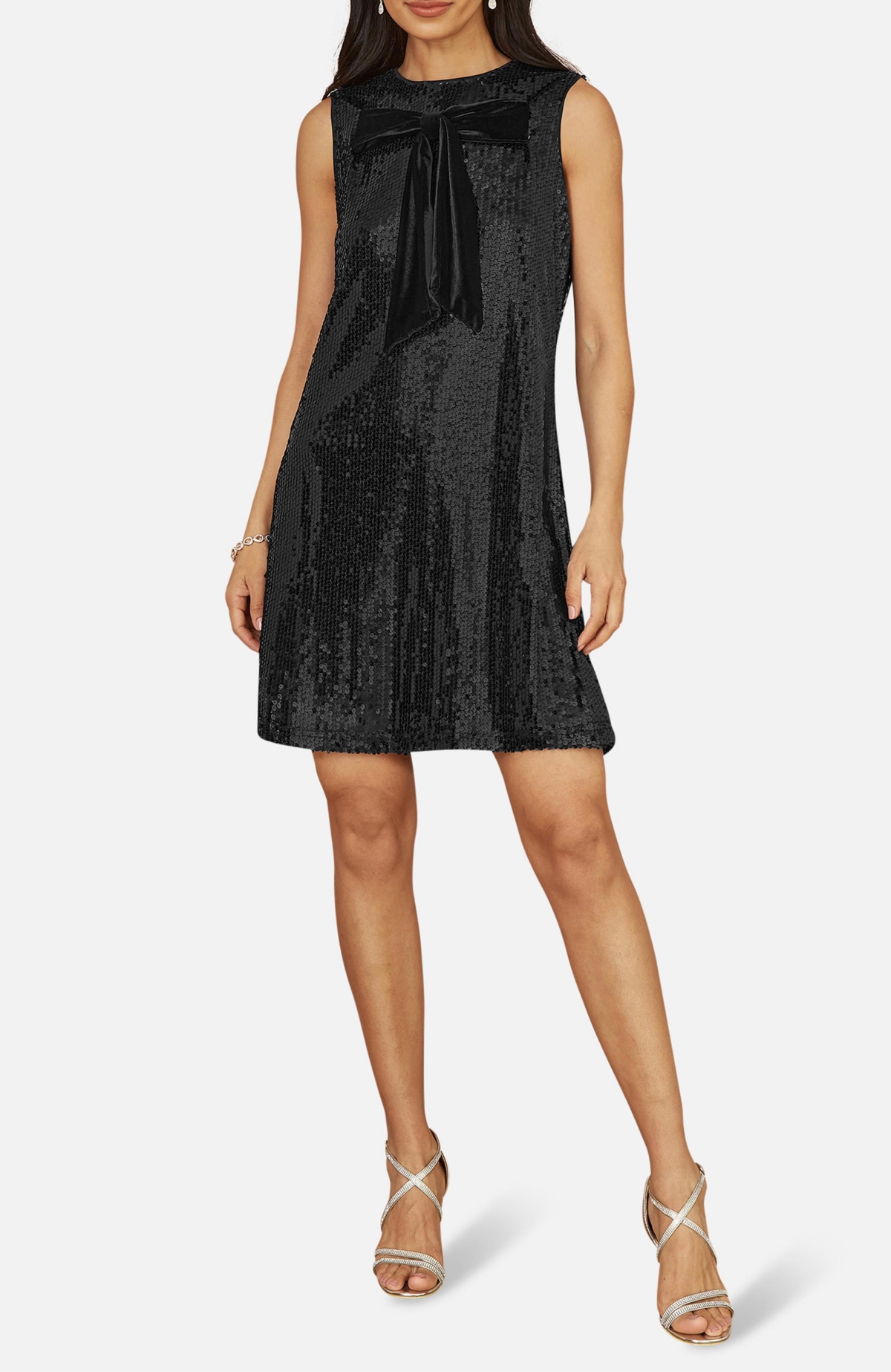 Yumi Women's Sequin Bow Tunic Shift Dress