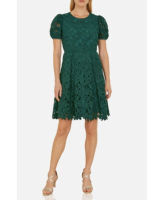 Women's Lace Puff Sleeve Fit Flare Mini Dress