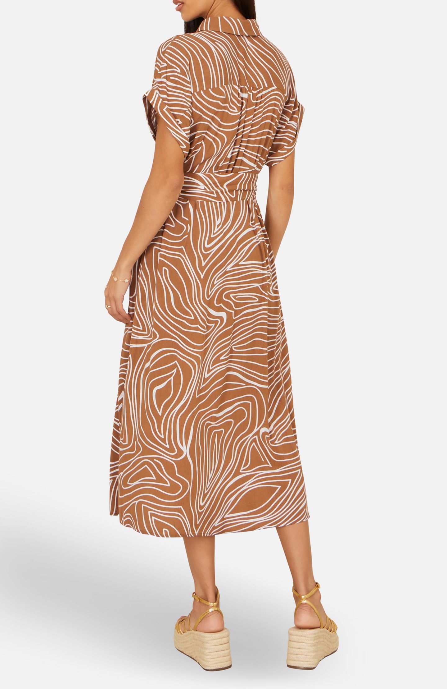 Женское платье Yumi Abstract Swirl Print Relaxed Midi, цвет: Коричневый — фото 8