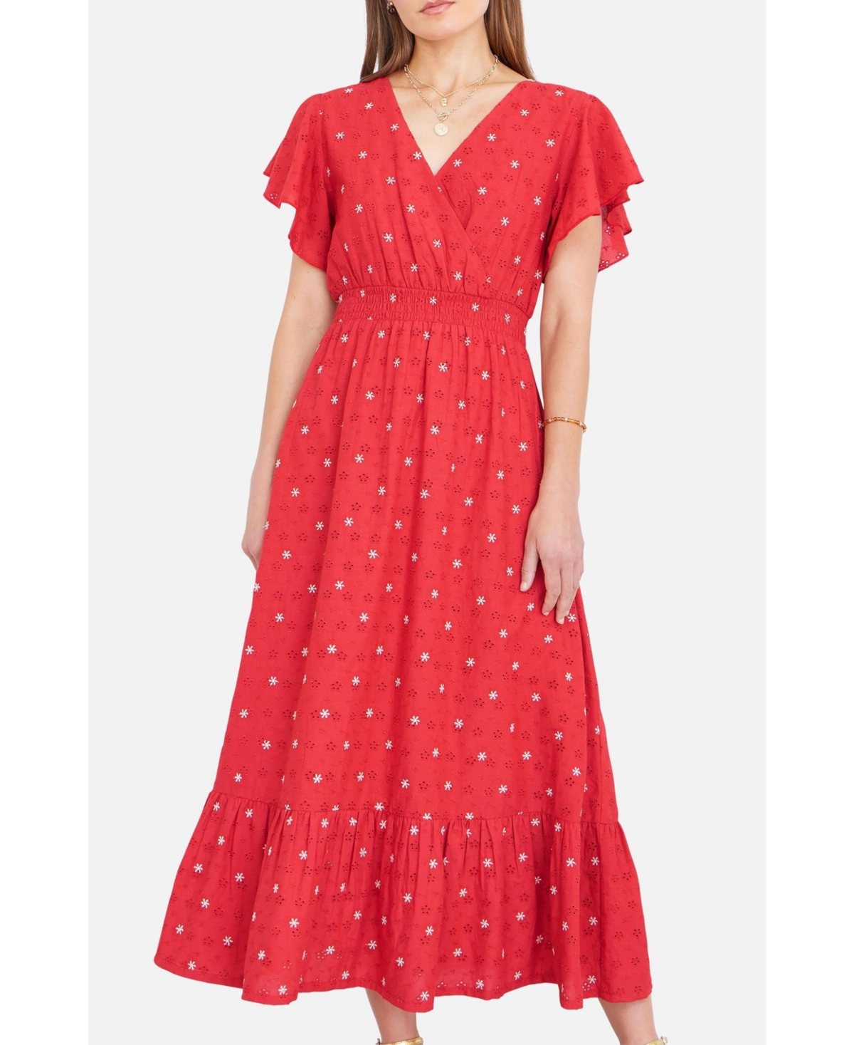 Yumi Women's Broderie Anglaise Wrap Midi Dress