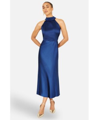 Women's Satin Halter Neck Midi Dress