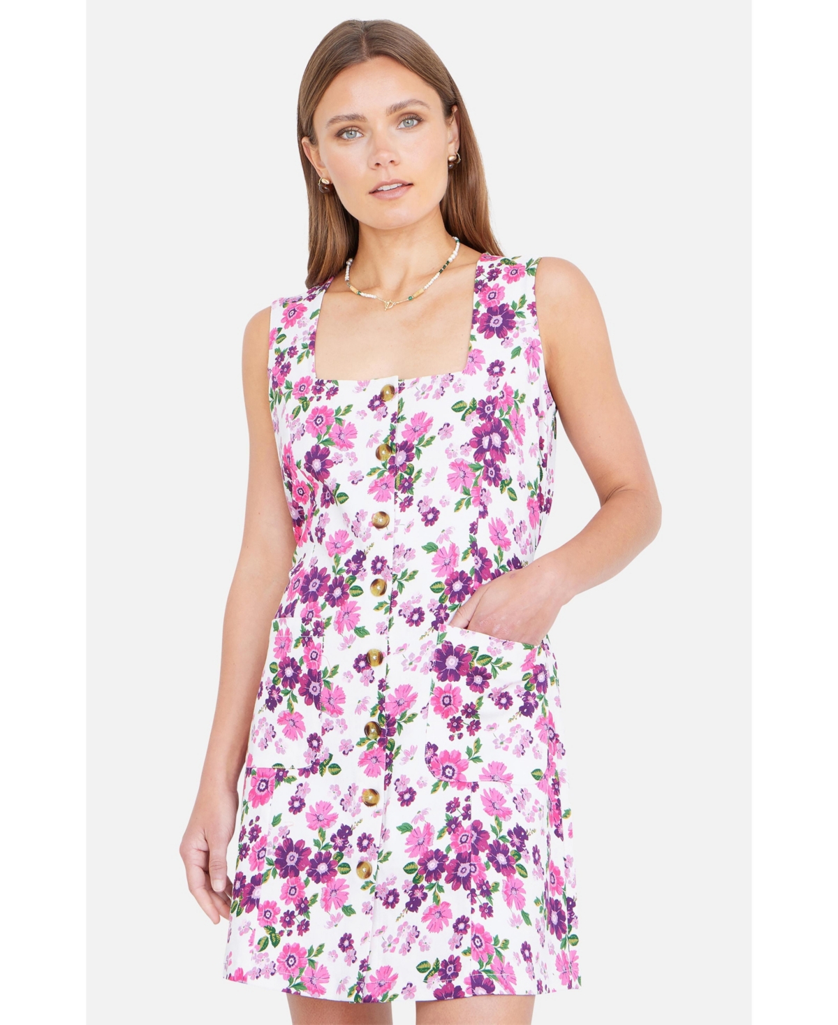 Yumi Women's Retro Floral Cotton Pinafore Dress