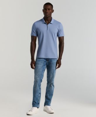 Men's Slim-Fit Ribbed-Knit Quarter-Zip Polo Shirt 