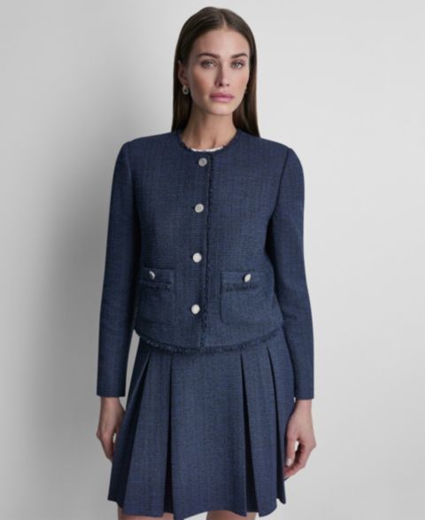 Женские куртки DKNY Waffle Boucle Button-Front Cropped Jacket