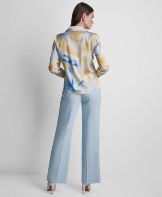 Women's Printed Long-Sleeve Covered Placket Top