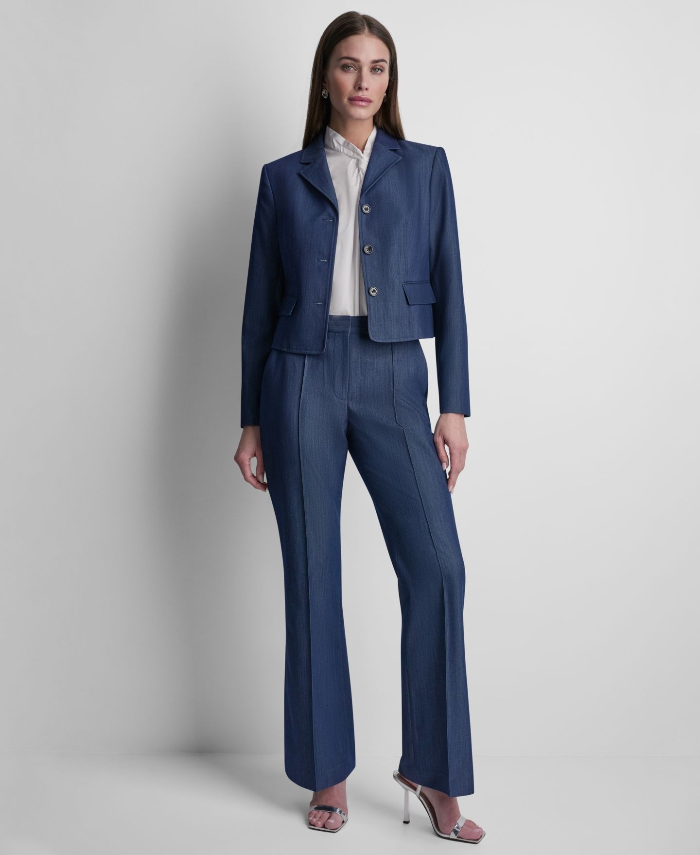 Женский пиджак DKNY Denim Cropped Button-Front Blazer, цвет: Тёмный тёмно-синий — фото 5