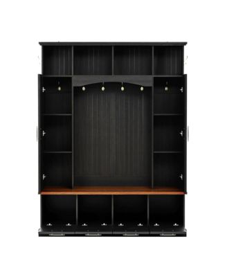 Wide Hall Tree Bench with Golden Hooks for Living Room