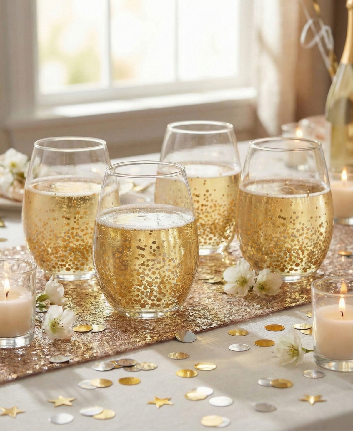 Jay Imports Gold Luster Stemless Glasses, Set of 4