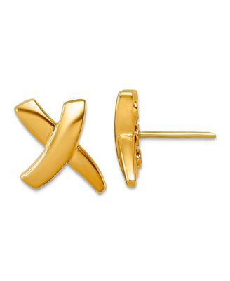Solid 18k Yellow Gold 16.5x11mm X Button Post Earrings
