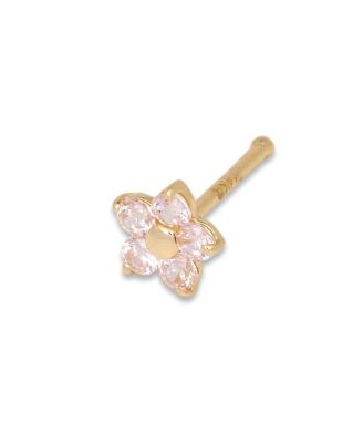 Solid 14k Yellow Gold Cubic Zirconia 3mm Flower Nose stud