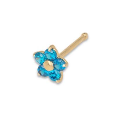 Curata Jewelry Solid 14k Yellow Gold Cubic Zirconia 3mm Flower Nose stud - Blue 81$