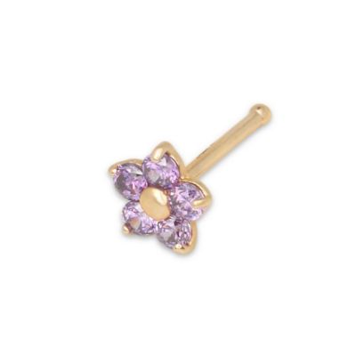 Curata Jewelry Solid 14k Yellow Gold Cubic Zirconia 3mm Flower Nose stud - Purple 81$