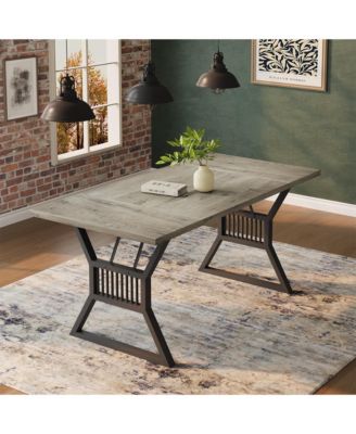Dining Table 4-6 Person 70.8 Inch, Farmhouse Kitchen Table with Heavy Duty Metal Legs