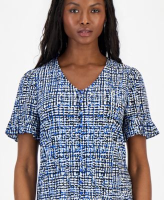 Petite Printed Ruffle-Sleeve Top