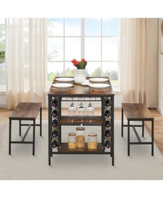Dining Table Set for 4, Dining Room Table Set with Wine Rack & Storage Shelves